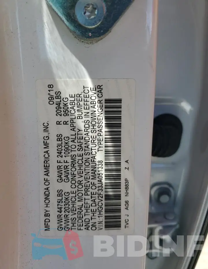 1HGCV2F33JA051338 Photo# 13