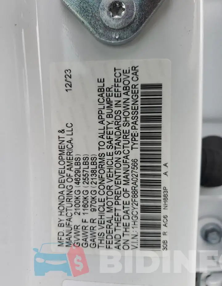 1HGCY2F88RA027566 Photo# 12
