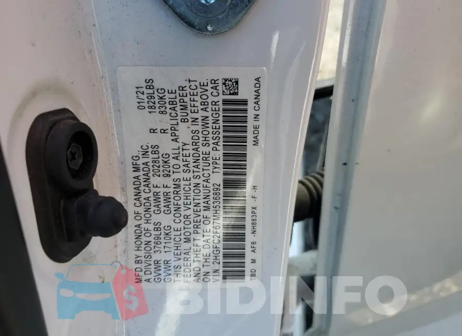2HGFC2F67MH536892 Photo# 12