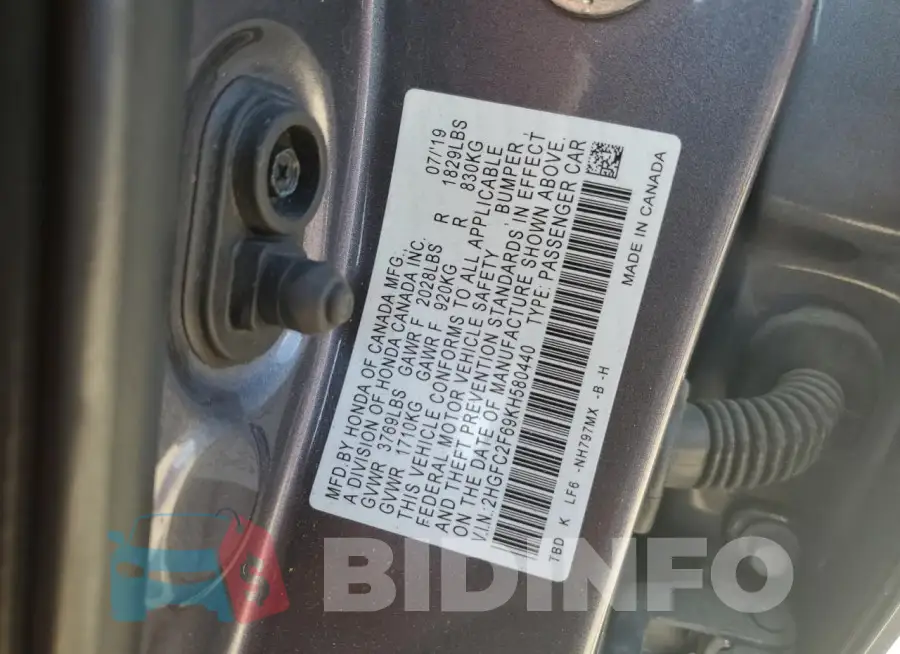 2HGFC2F69KH580440 Photo# 12