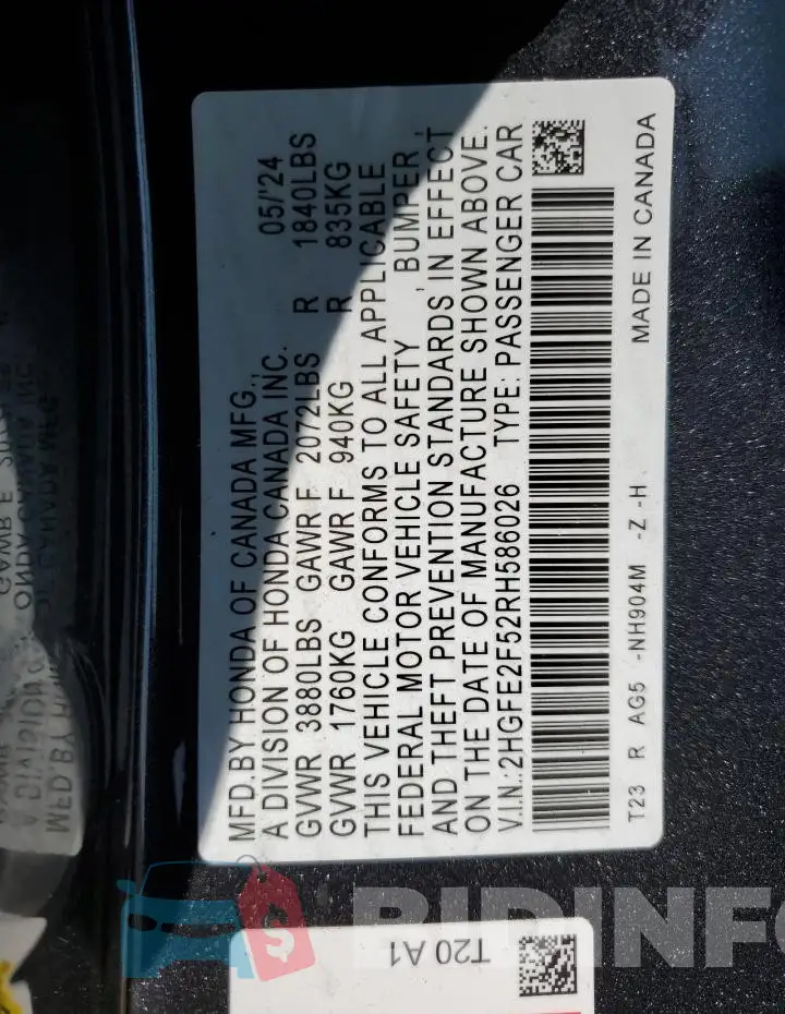 2HGFE2F52RH586026 Photo# 12