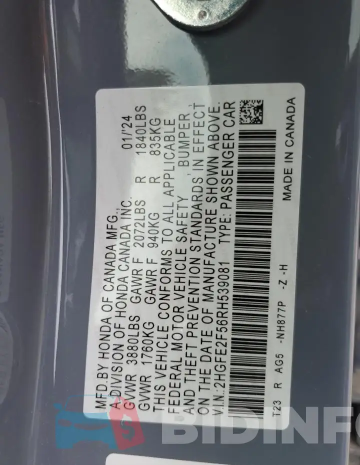 2HGFE2F56RH539081 Photo# 13