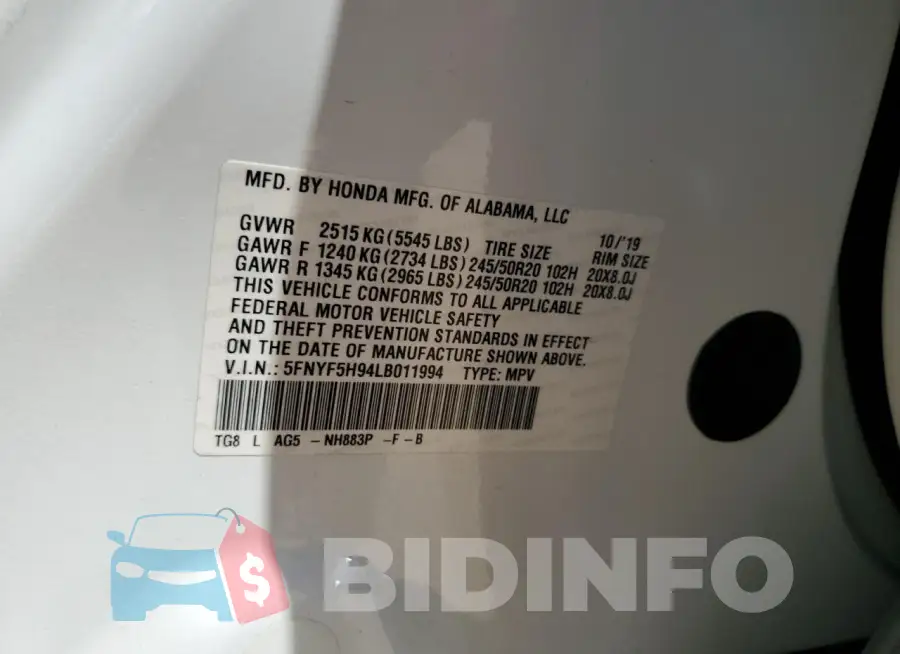 5FNYF5H94LB011994 Photo# 13