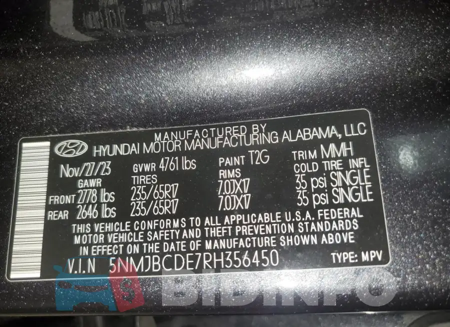 5NMJBCDE7RH356450 Photo# 13