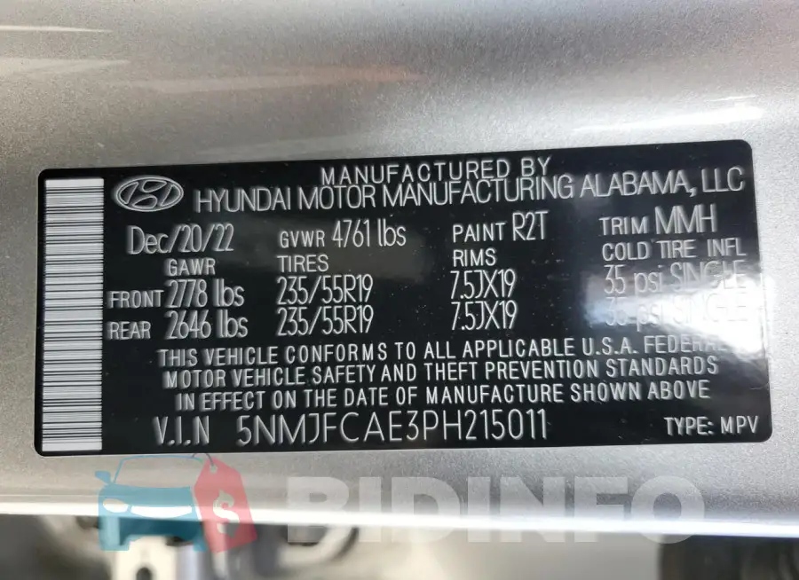 5NMJFCAE3PH215011 Photo# 14