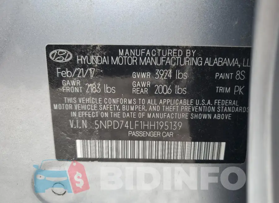 5NPD74LF1HH195139 Photo# 12