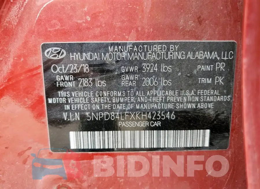 5NPD84LFXKH423546 Photo# 12