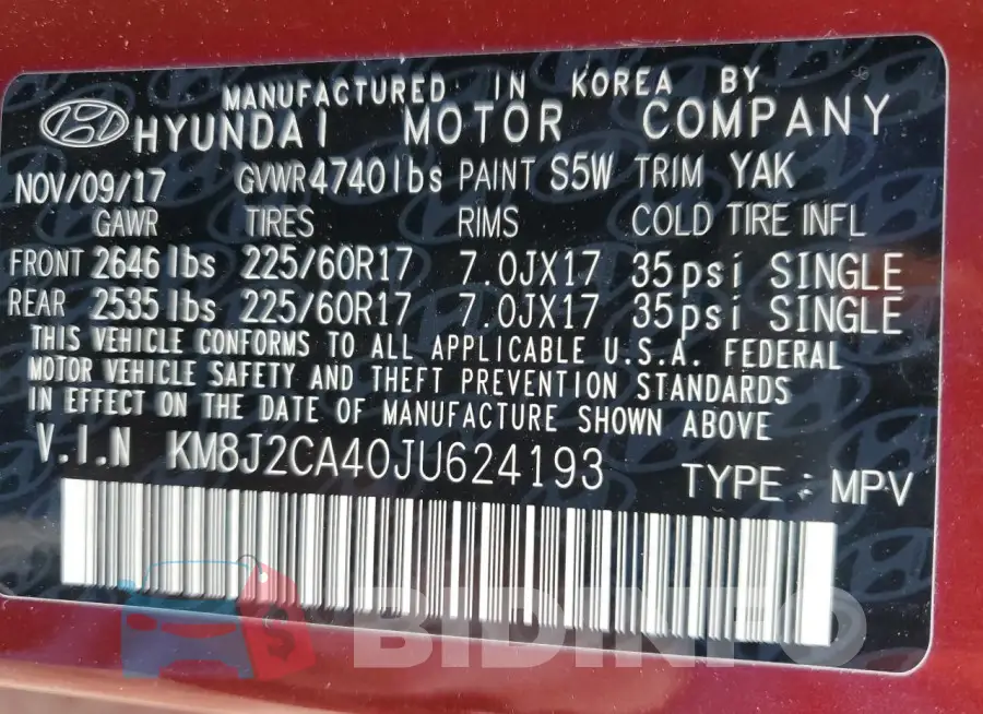 KM8J2CA40JU624193 Photo# 13