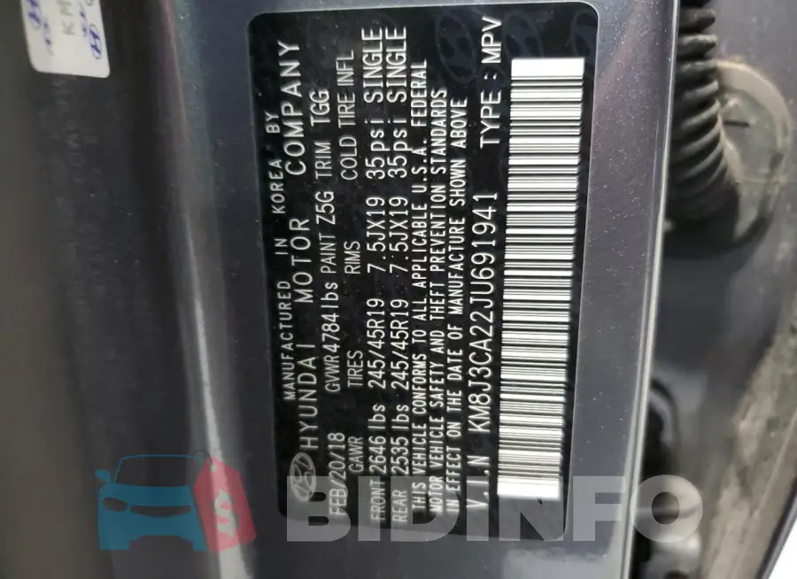 KM8J3CA22JU691941 Photo# 14