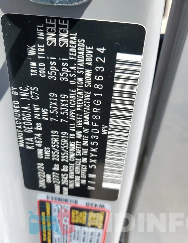 5XYK53DF8RG186324 Photo# 13