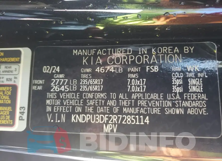 KNDPU3DF2R7285114 Photo# 13