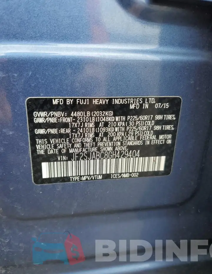 JF2SJABC8GH429404 Photo# 14