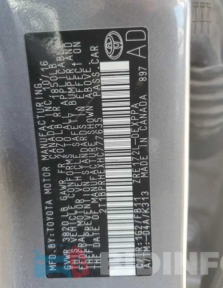 2T1BPRHEXHC777635 Photo# 12