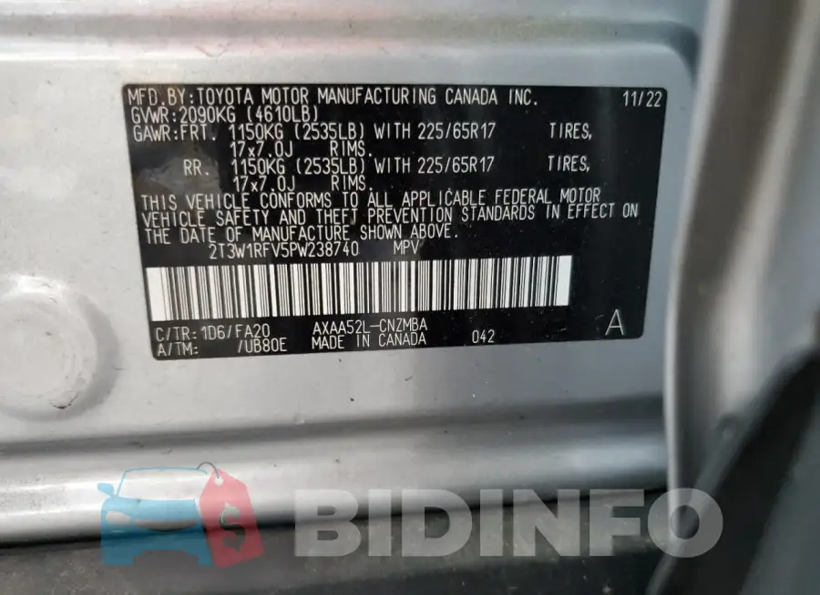 2T3W1RFV5PW238740 Photo# 13