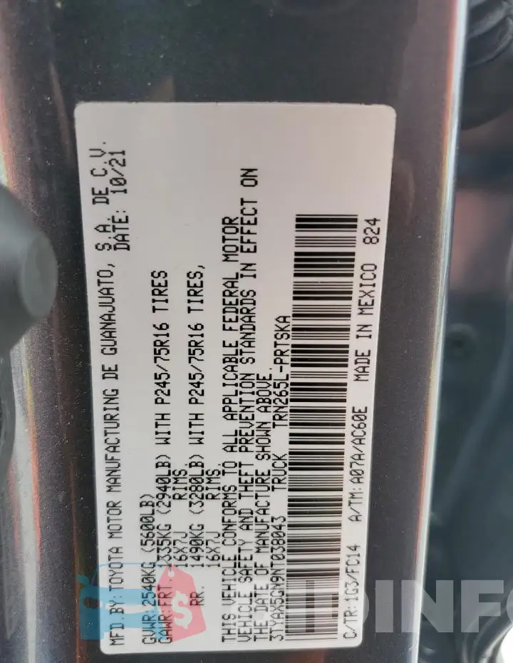 3TYAX5GN9NT038043 Photo# 12