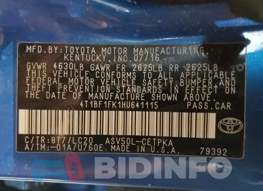 4T1BF1FK1HU641115 Photo# 12