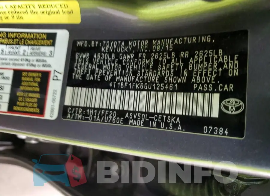 4T1BF1FK6GU125461 Photo# 12