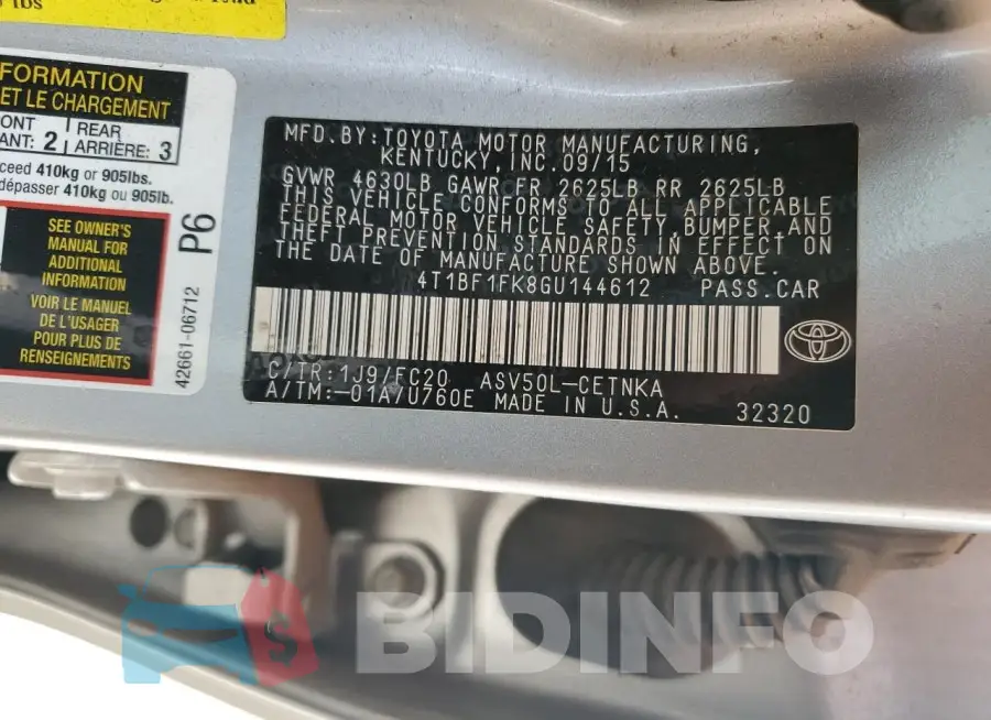 4T1BF1FK8GU144612 Photo# 12