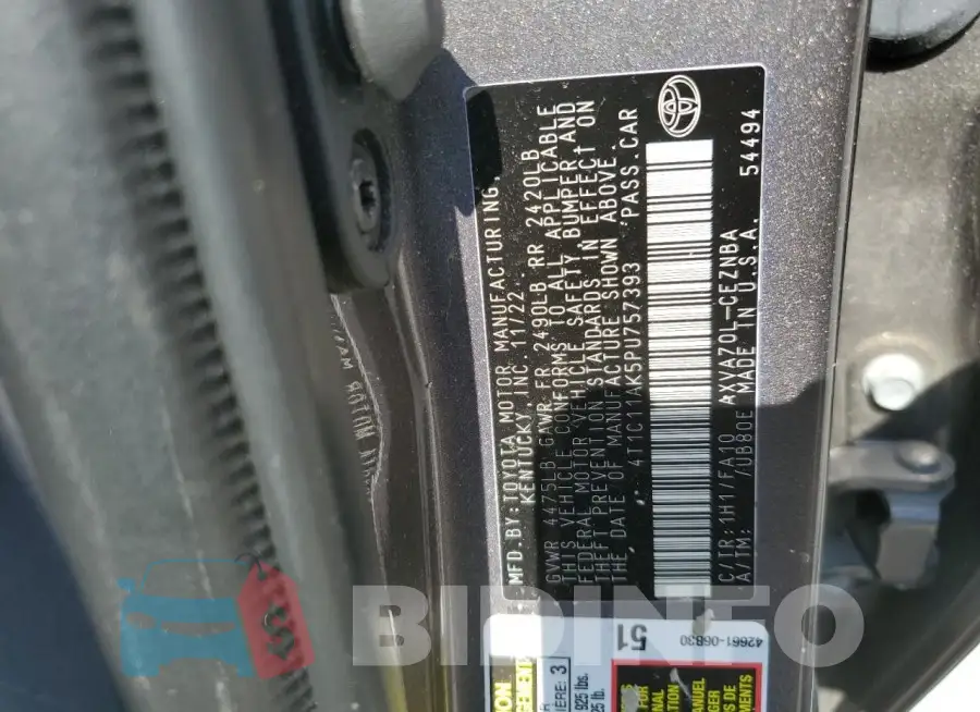 4T1C11AK5PU757393 Photo# 13