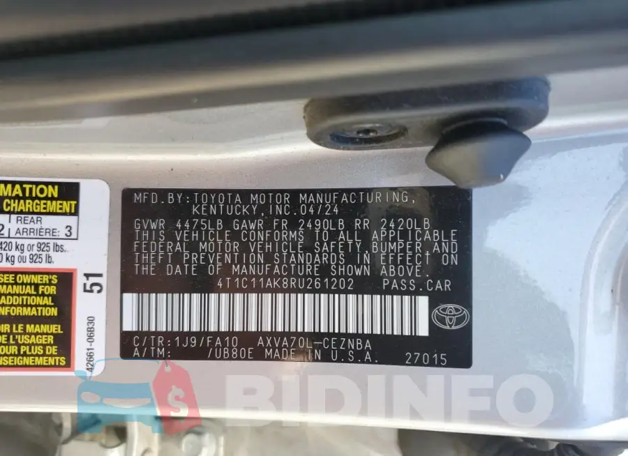4T1C11AK8RU261202 Photo# 12