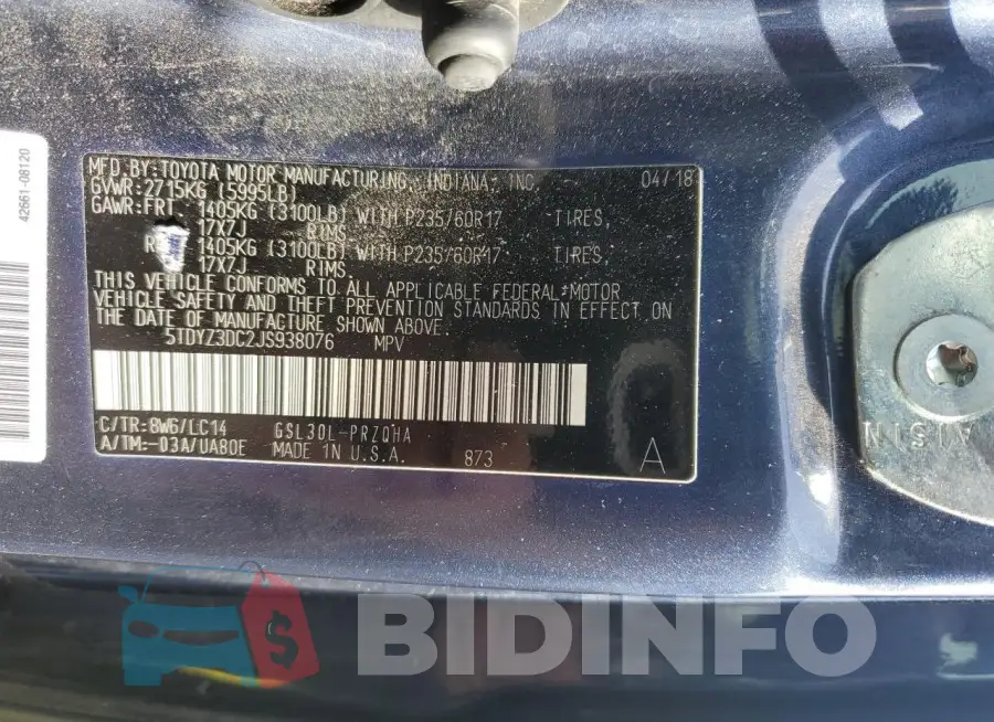 5TDYZ3DC2JS938076 Photo# 13