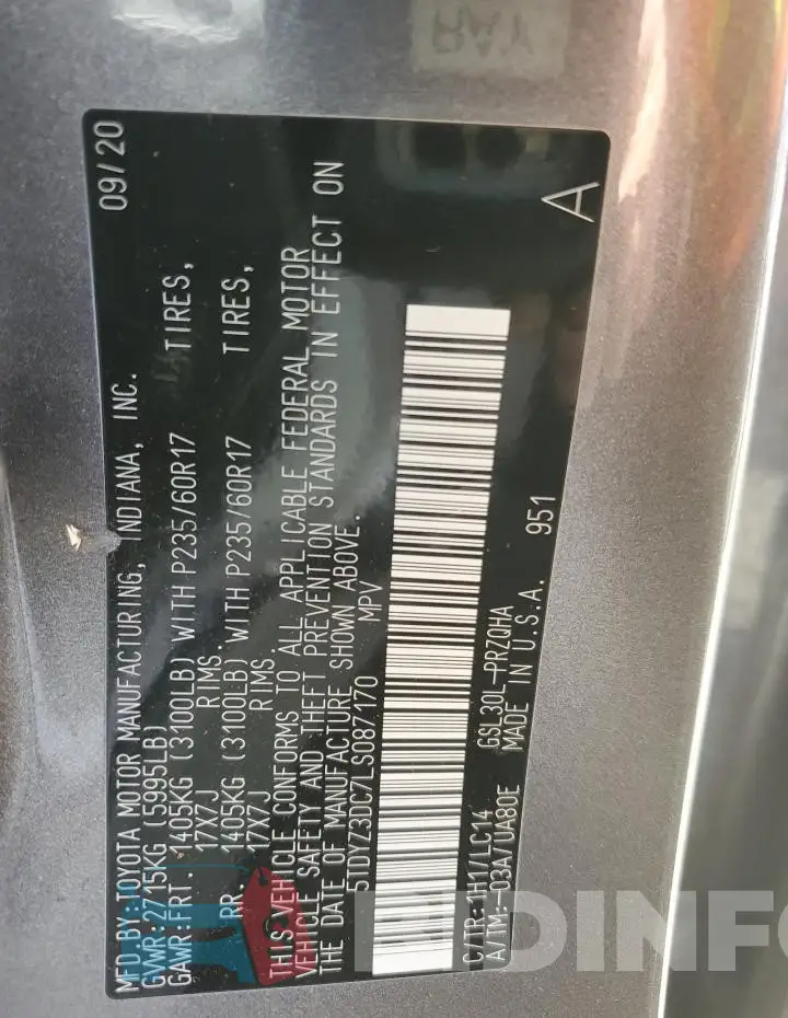 5TDYZ3DC7LS087170 Photo# 13