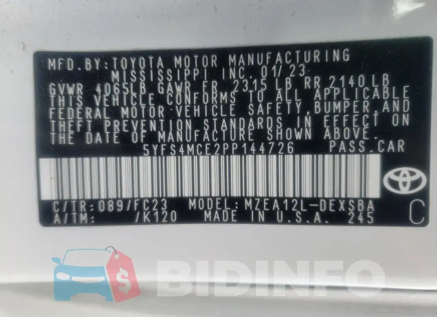 5YFS4MCE2PP144726 Photo# 13