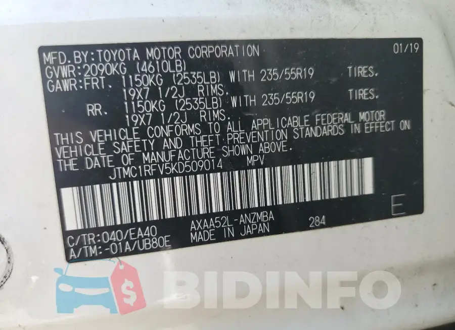 JTMC1RFV5KD509014 Photo# 14