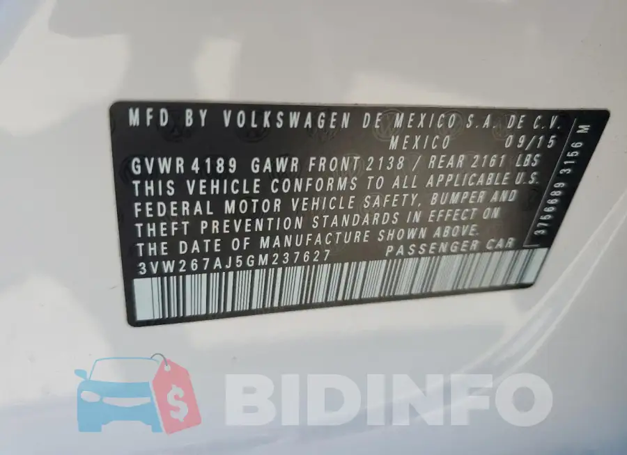 3VW267AJ5GM237627 Photo# 12