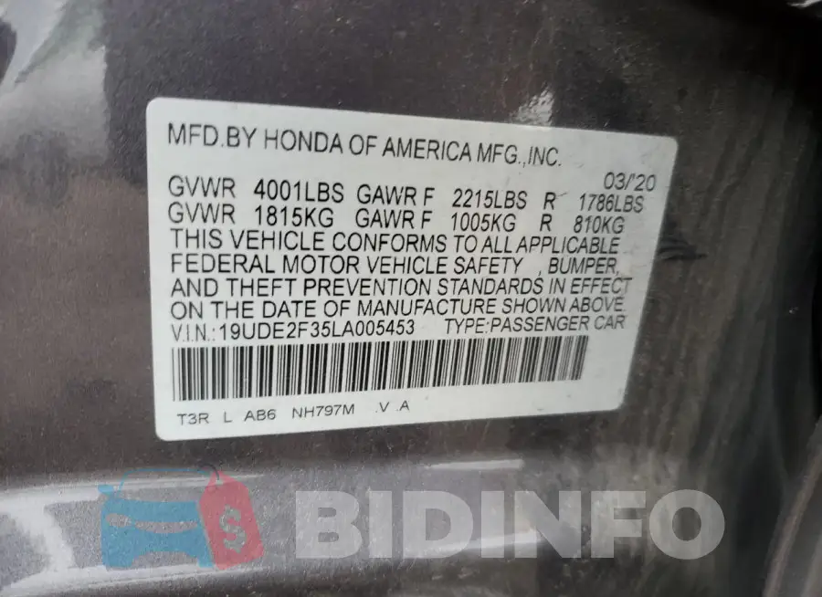 19UDE2F35LA005453 Photo# 13