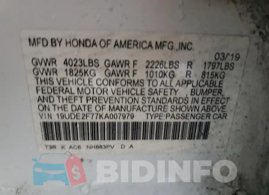 19UDE2F77KA007979 Photo# 13