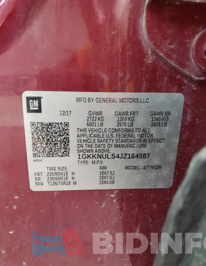 1GKKNULS4JZ184987 Photo# 14