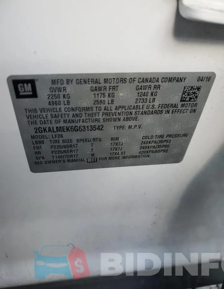2GKALMEK6G6313542 Photo# 13