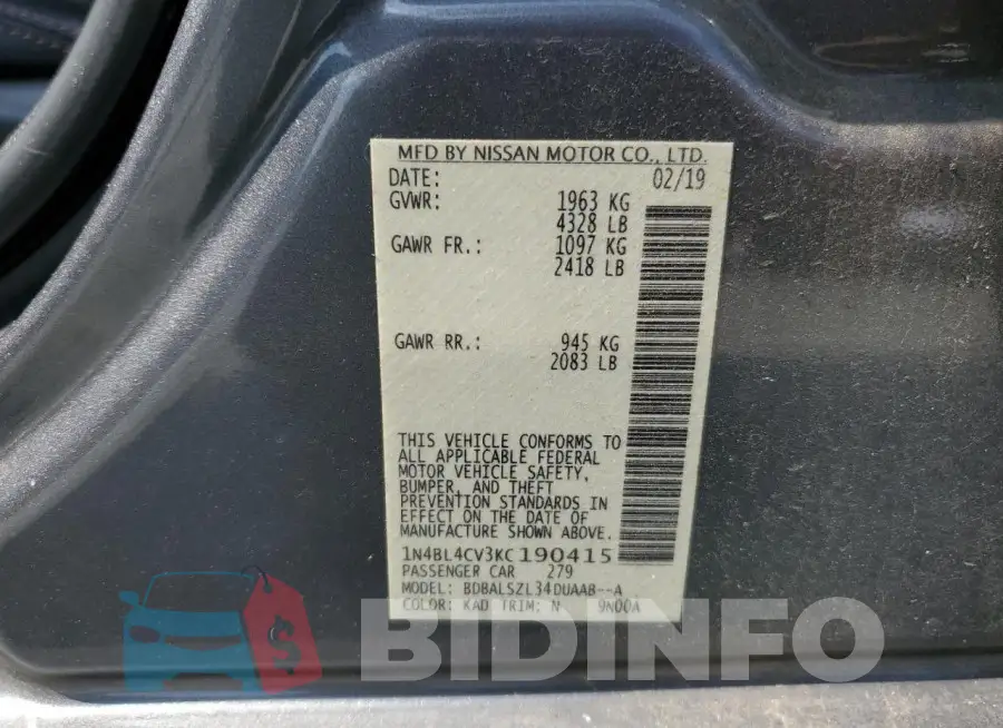 1N4BL4CV3KC190415 Photo# 13