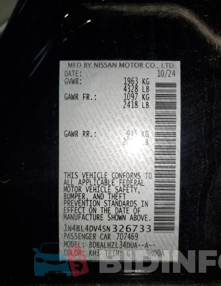 1N4BL4DV4SN326733 Photo# 12