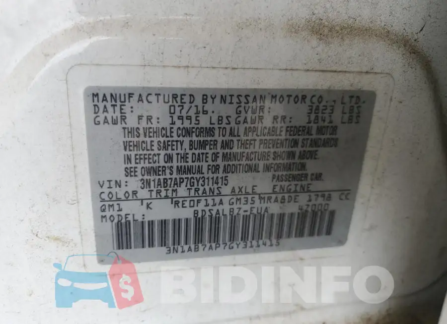 3N1AB7AP7GY311415 Photo# 12