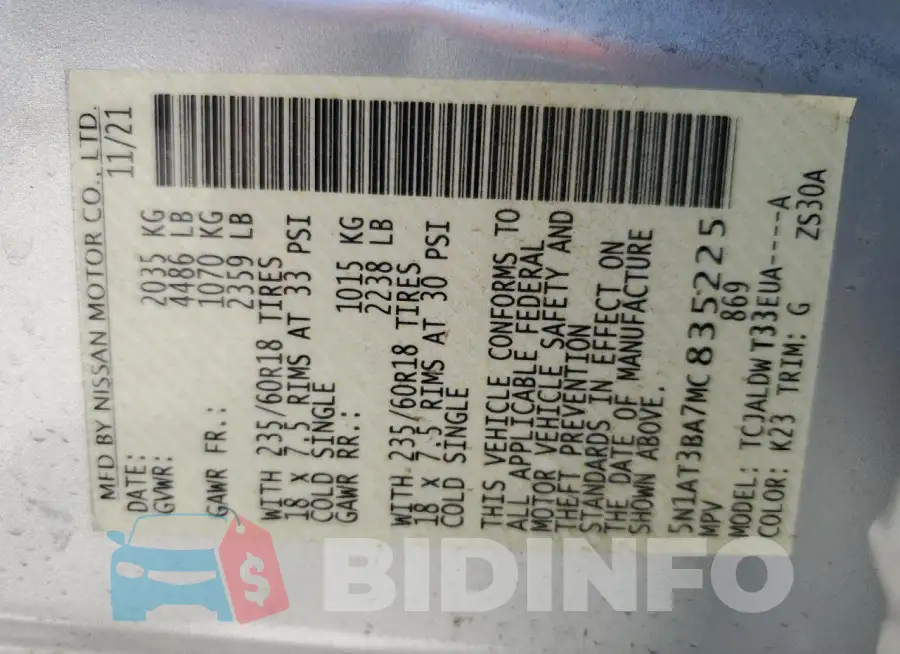 5N1AT3BA7MC835225 Photo# 14