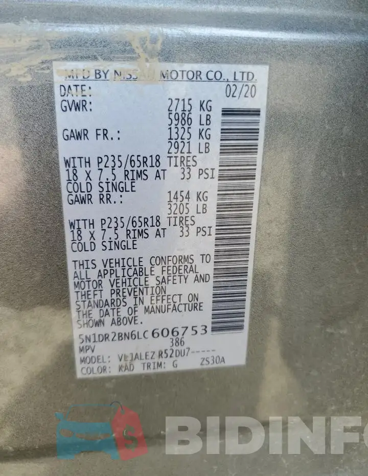 5N1DR2BN6LC606753 Photo# 13