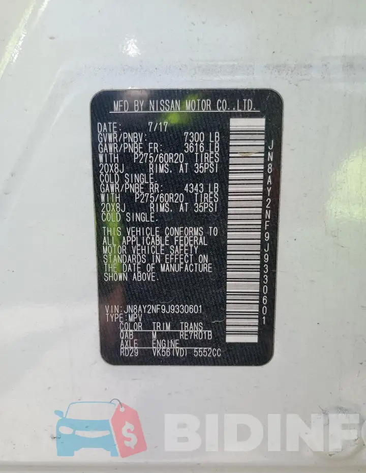 JN8AY2NF9J9330601 Photo# 13
