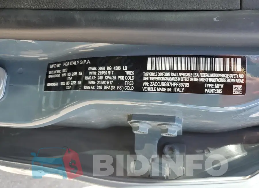 ZACCJBBB7HPF89705 Photo# 13