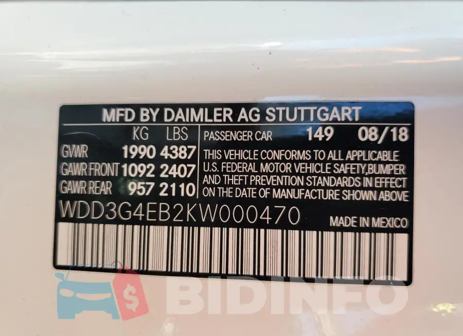 WDD3G4EB2KW000470 Photo# 13