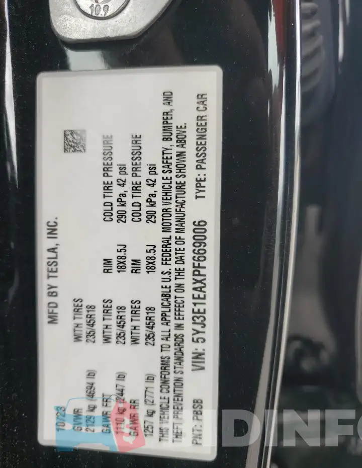 5YJ3E1EAXPF669006 Photo# 12