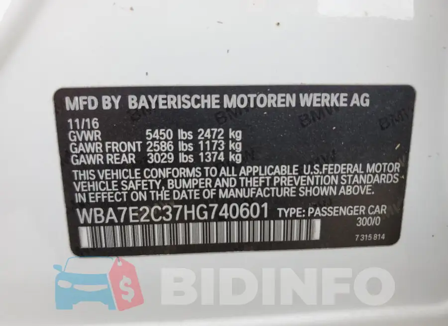 WBA7E2C37HG740601 Photo# 12