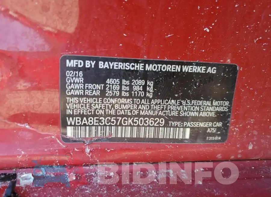 WBA8E3C57GK503629 Photo# 12