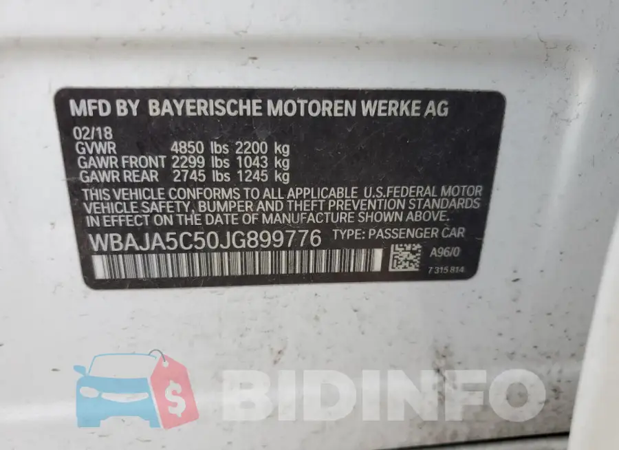 WBAJA5C50JG899776 Photo# 12