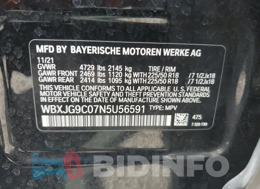 WBXJG9C07N5U56591 Photo# 13