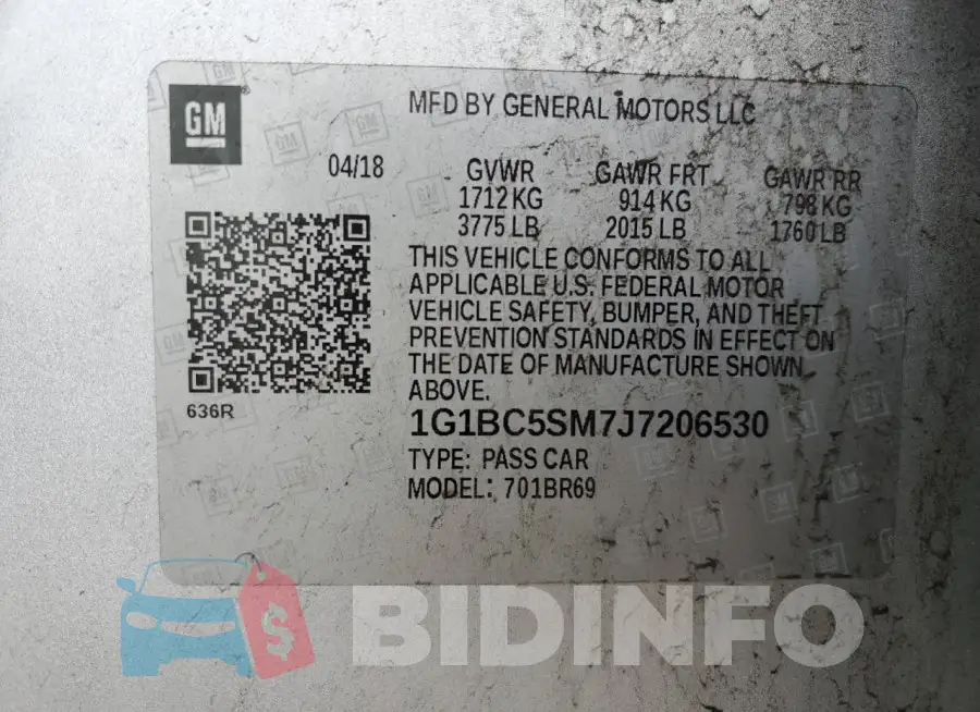 1G1BC5SM7J7206530 Photo# 12