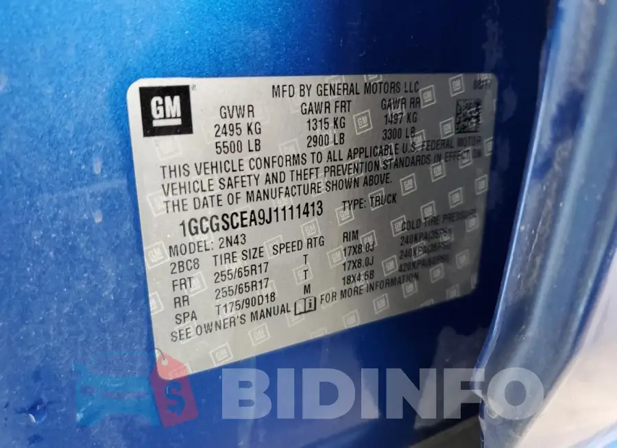 1GCGSCEA9J1111413 Photo# 12