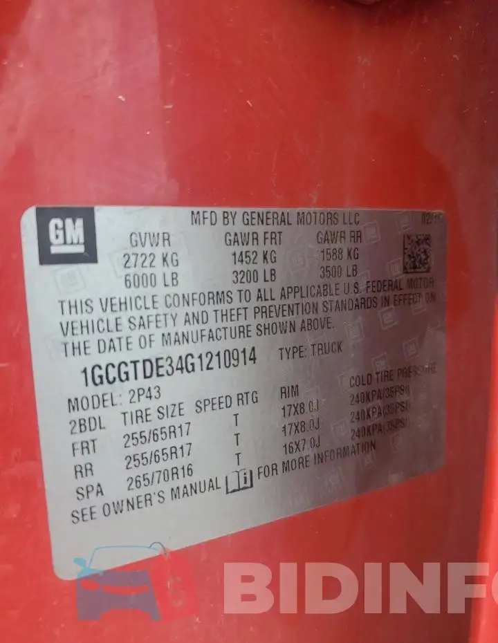 1GCGTDE34G1210914 Photo# 12