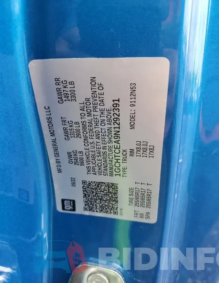 1GCHTCEA9N1292391 Photo# 12
